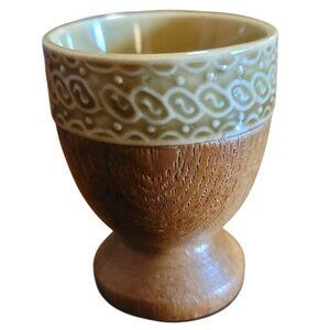 Made In Japan Vintage Ceramic & Wood Egg Cup Mid Century Modern 2.5" tall